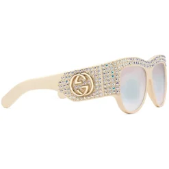 Gucci - Acetate Oversized Sunglasses with Crystals - White - Gucci Eyewear - Avvenice