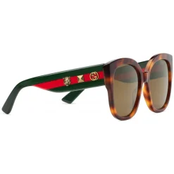 Gucci - Acetate Square Sunglasses with Web Detail - Acetate Turtle - Gucci Eyewear - Avvenice