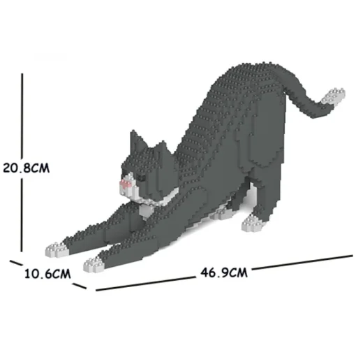 Jekca - Grey Tuxedo Cat 04S - Lego - Sculpture - Construction - 4D - Brick Animals - Toys - Avvenice