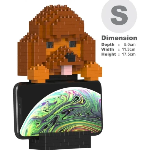 Jekca - Poodle Phone Stand 01S - Lego - Sculpture - Construction - 4D - Brick Animals - Toys - Avvenice