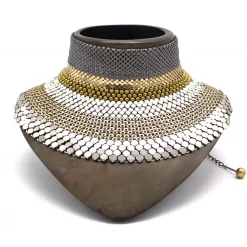 Laura B - 3&4&6 Choker - Mesh Necklace - Shiny Silver, Gold, Silver, White - Handmade Necklace - Luxury High Quality - Avvenice