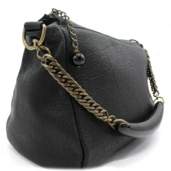 Laura B - Bauletto Leather - Leather and Mesh Bag - Black - Strap Bag - Luxury High Quality Bag - Avvenice