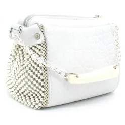 Laura B - Bauletto Mini - Leather and Mesh Bag - White - Strap Bag - Luxury High Quality Bag - Avvenice