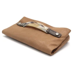 Laura B - Claudia Paper Case Clutch - Leather and Mesh Bag - Beige - Clutch Bag - Luxury High Quality Bag - Avvenice