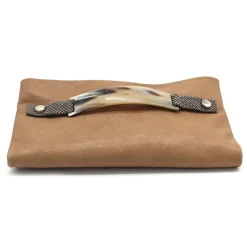 Laura B - Claudia Paper Case Clutch - Leather and Mesh Bag - Beige - Clutch Bag - Luxury High Quality Bag - Avvenice