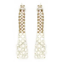 Laura B - Eiffel Earrings - Mesh and Swarovski Earrings - White - White Swarovski - Handmade Earrings - Luxury High Quality - Avvenice