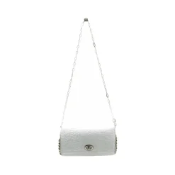 Laura B - Jaipur Clutch Bag - Leather and Mesh Bag - White - Belt Bag - Luxury High Quality Bag - Avvenice
