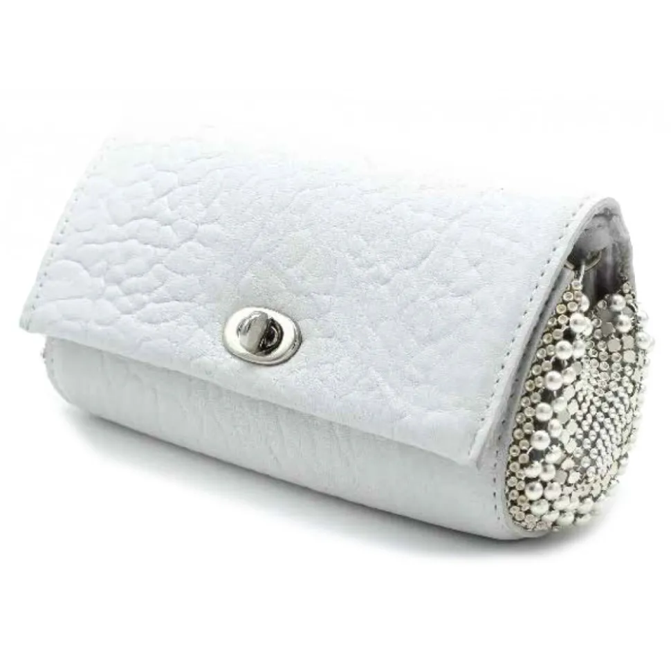 Laura B - Jaipur Clutch Bag - Leather and Mesh Bag - White - Belt Bag - Luxury High Quality Bag - Avvenice