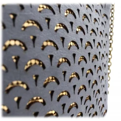 Laura B - Jaipur Disco Bag - Leather and Mesh Bag - Gray - Strap Bag - Luxury High Quality Bag - Avvenice