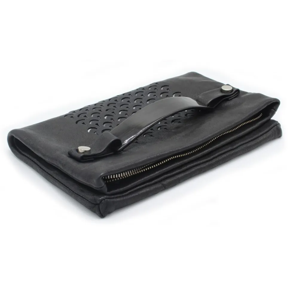 Laura B - Jaipur Paper Case Clutch - Leather and Mesh Bag - Black - Clutch Bag - Luxury High Quality Bag - Avvenice