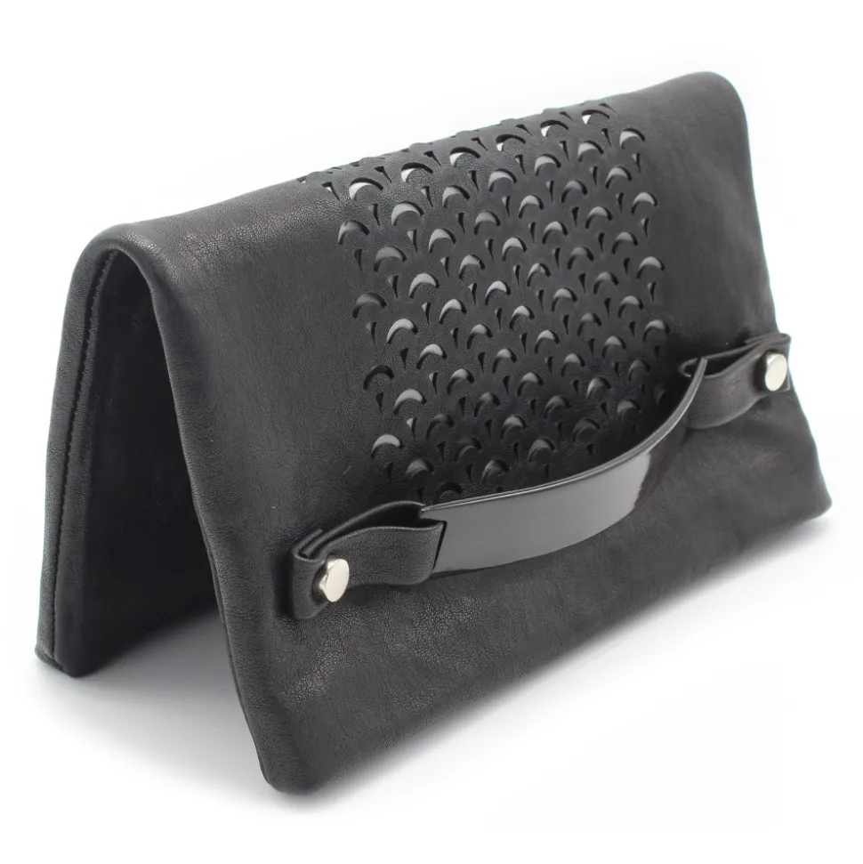 Laura B - Jaipur Paper Case Clutch - Leather and Mesh Bag - Black - Clutch Bag - Luxury High Quality Bag - Avvenice