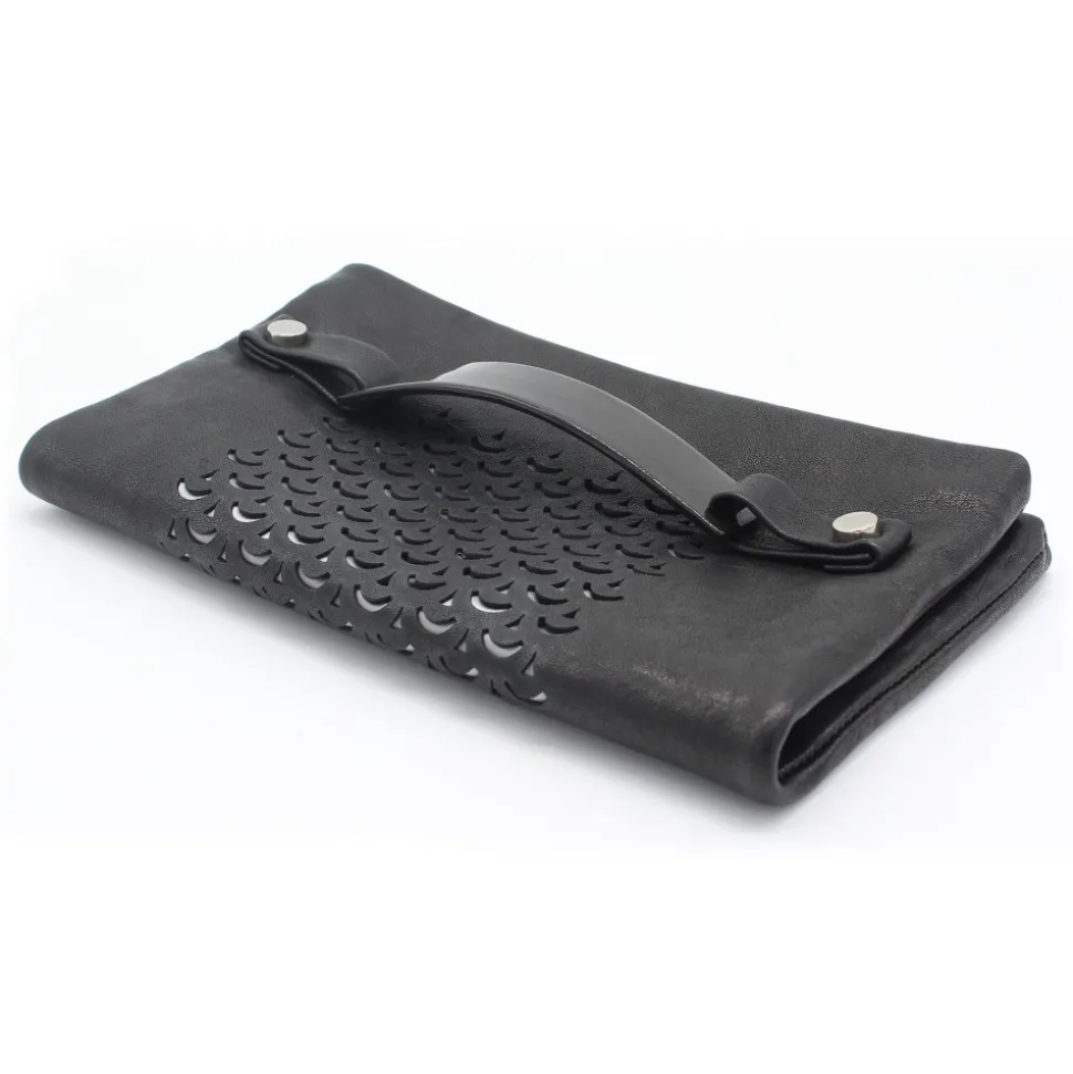 Laura B - Jaipur Paper Case Clutch - Leather and Mesh Bag - Black - Clutch Bag - Luxury High Quality Bag - Avvenice