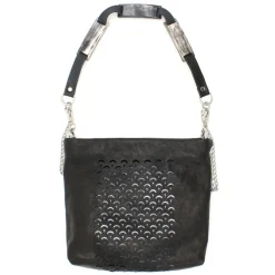 Laura B - Jaipur Strap Bag - Leather and Mesh Bag - Black - Strap Bag - Luxury High Quality Bag - Avvenice