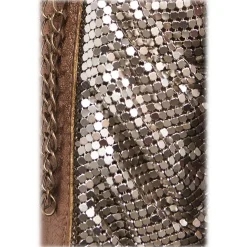 Laura B - Line Box Disco Bag - Leather and Mesh Bag - Bronze - Strap Bag - Luxury High Quality Bag - Avvenice