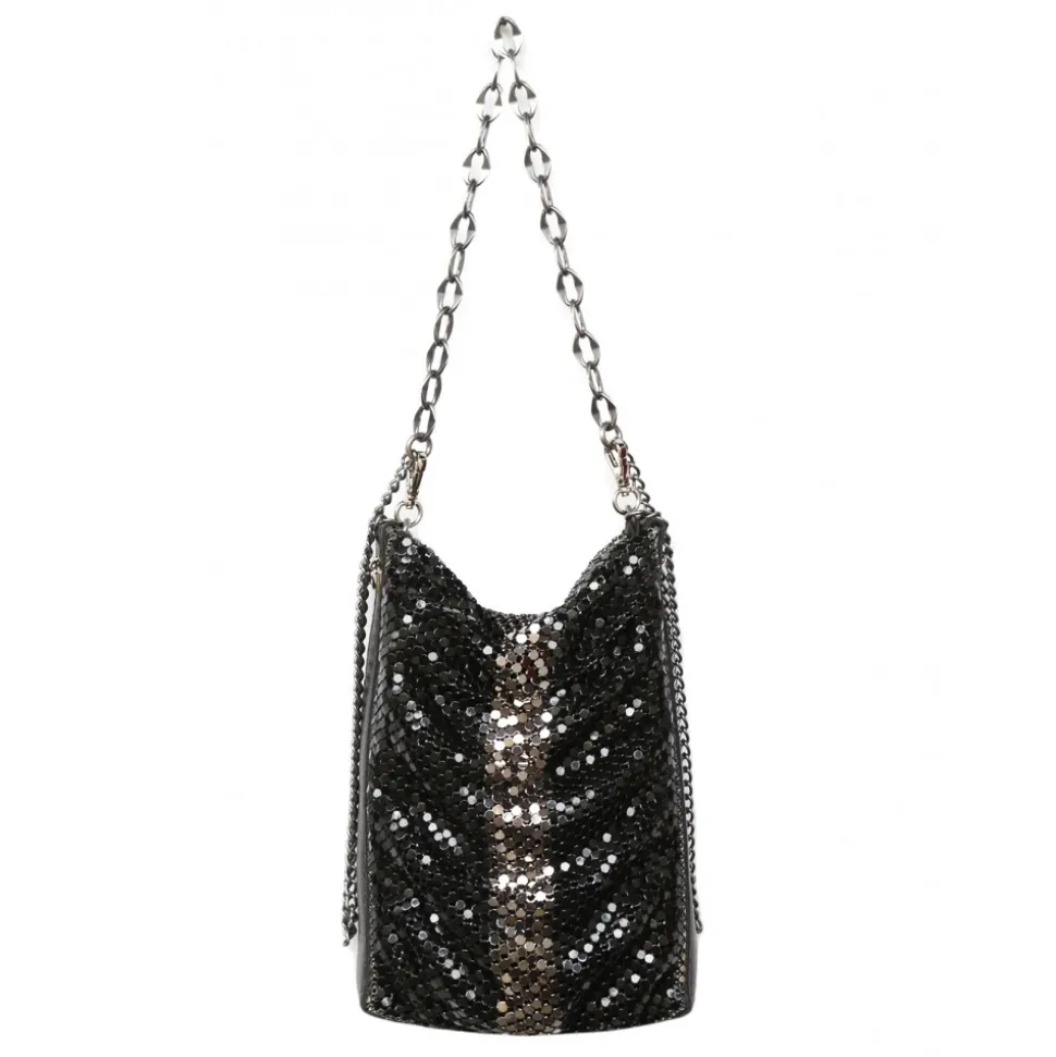 Laura B - Line Box Disco Bag - Leather and Mesh Bag - Black - Strap Bag - Luxury High Quality Bag - Avvenice
