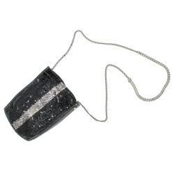 Laura B - Line Box Disco Bag - Leather and Mesh Bag - Black - Strap Bag - Luxury High Quality Bag - Avvenice