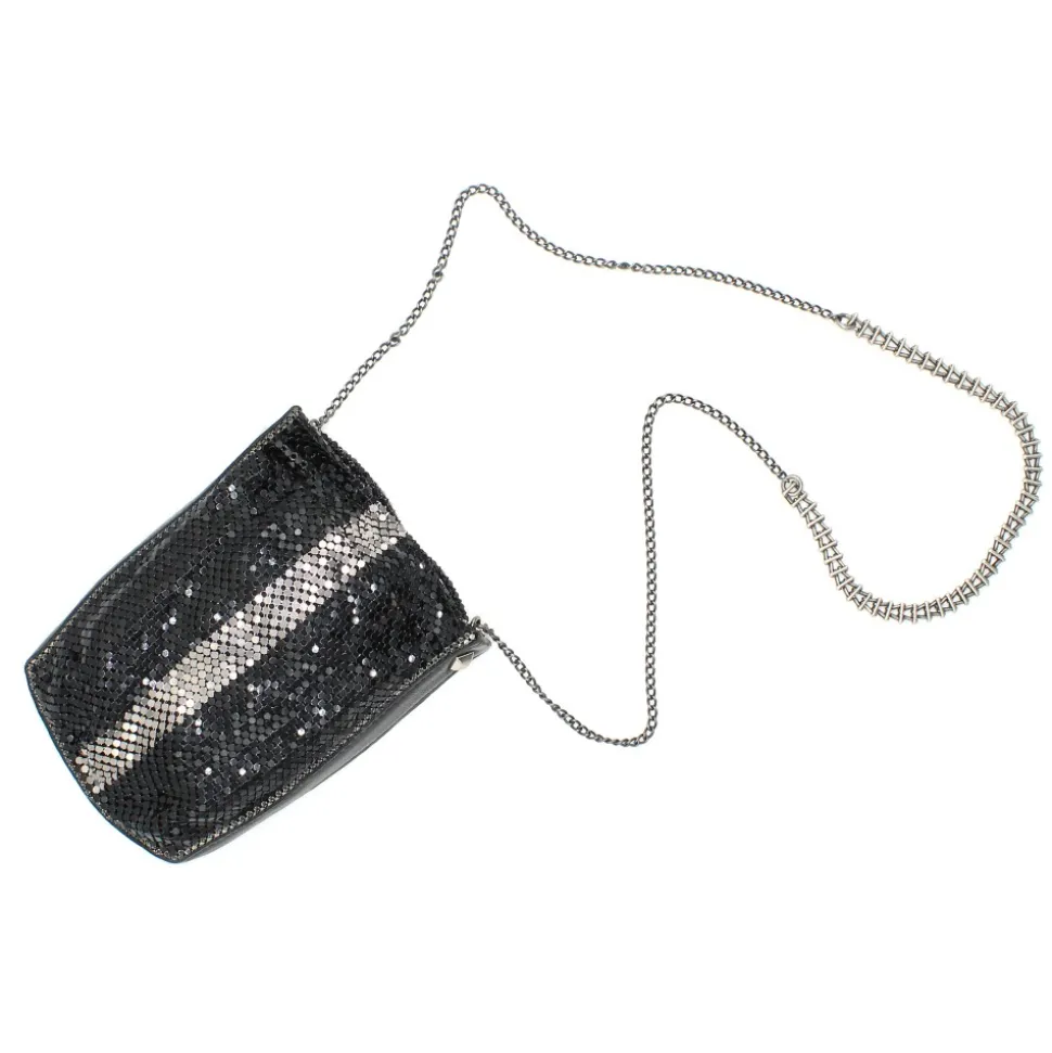 Laura B - Line Box Disco Bag - Leather and Mesh Bag - Black - Strap Bag - Luxury High Quality Bag - Avvenice