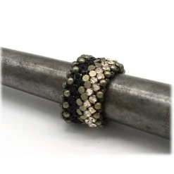 Laura B - Mia Ring - Mesh and Swarovski Ring - Doré - Black Swarovski - Handmade Ring - Luxury High Quality - Avvenice