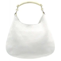 Laura B - Moon Horn Handbag - Leather and Mesh Bag - White - Strap Bag - Luxury High Quality Bag - Avvenice