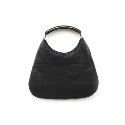 Laura B - Moon Horn Handbag - Leather and Mesh Bag - Black - Strap Bag - Luxury High Quality Bag - Avvenice