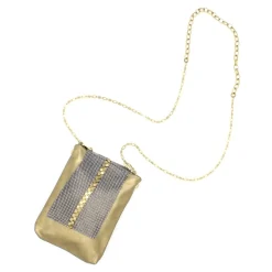 Laura B - New Basic Disco Bag - Leather and Mesh Bag - Gold - Strap Bag - Luxury High Quality Bag - Avvenice