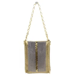 Laura B - New Basic Disco Bag - Leather and Mesh Bag - Gold - Strap Bag - Luxury High Quality Bag - Avvenice
