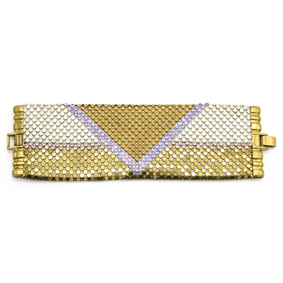 Laura B - Pyramid Cuff - Mesh and Swarovski Bracelet - Gold - Lilac Swarovski - Handmade Bracelet - Luxury High Quality - Avvenice