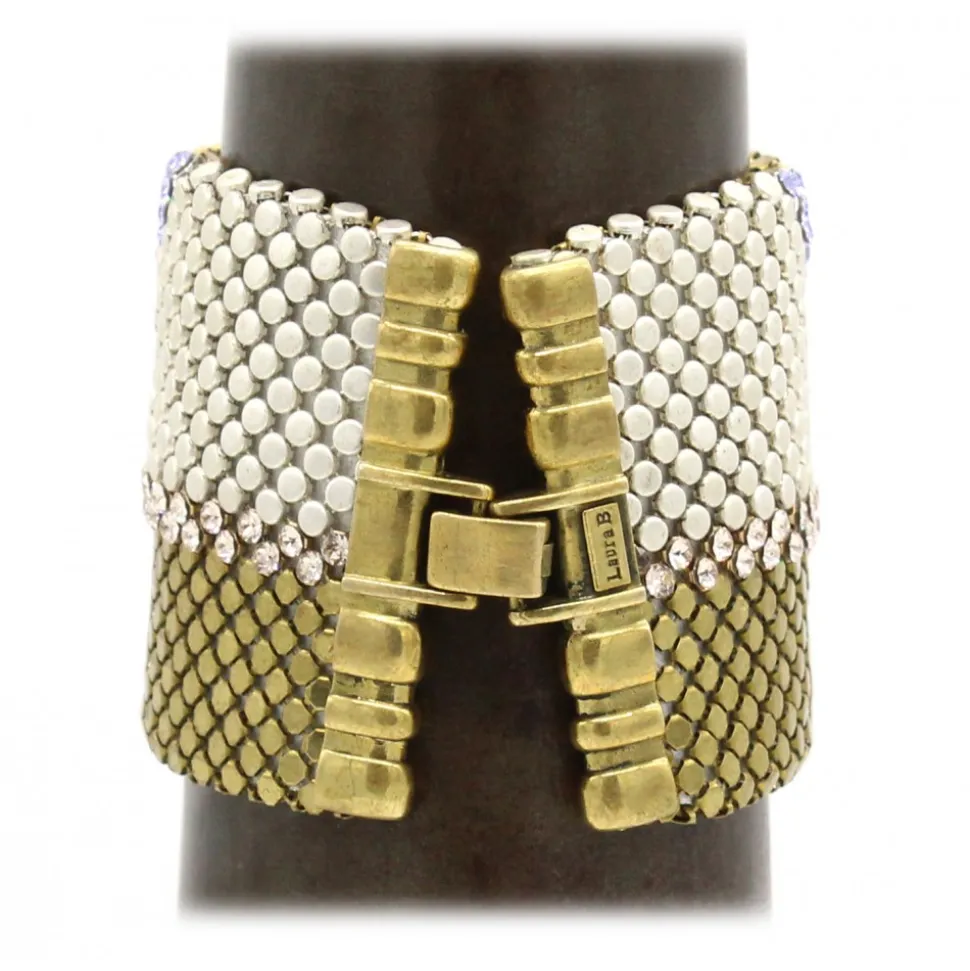 Laura B - Pyramid Cuff - Mesh and Swarovski Bracelet - Gold - Lilac Swarovski - Handmade Bracelet - Luxury High Quality - Avvenice