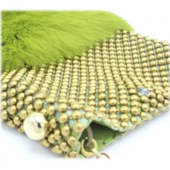 Laura B - Soft Mobile Bag - Lapin Bag with Net and Swarovski - Green - Luxury High Quality Leather Bag - Avvenice