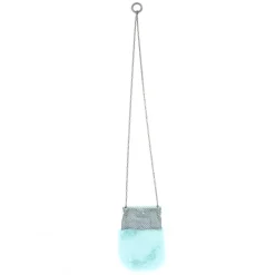 Laura B - Soft Mobile Bag - Lapin Bag with Net and Swarovski - Light Blue - Luxury High Quality Leather Bag - Avvenice