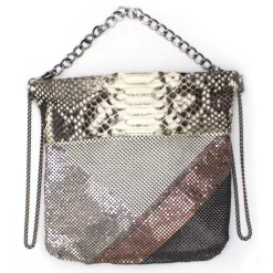 Laura B - Thea Clutch Bag - Natural Python Leather - Rose Silver White - Luxury High Quality Bag - Avvenice