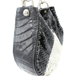 Laura B - U Turn Croco Hand - Black Croco - Black Silver White - Strap Bag - Luxury High Quality Bag - Avvenice