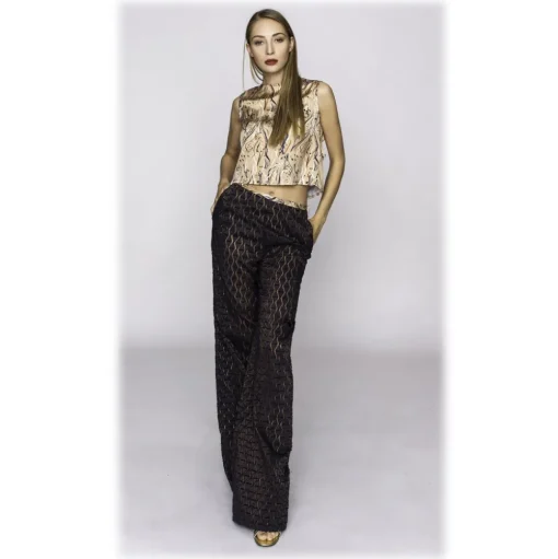 Leda Di Marti - Beige Satin Top - Leda Collection - Haute Couture Made in Italy - Luxury High Quality Top - Avvenice
