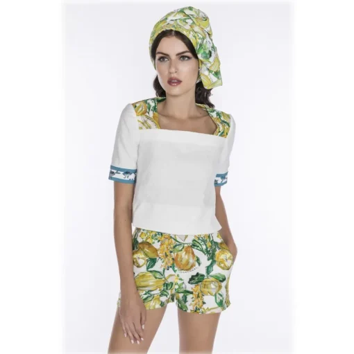Leda Di Marti - Sowerby Top - White Citrus Print - Haute Couture Made in Italy - Luxury High Quality Dress - Avvenice