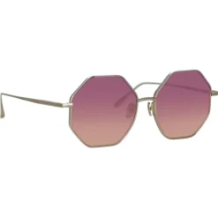 Linda Farrow - Llanas Hexagon Sunglasses in Light Gold Wine - LFL1253C7SUN - Linda Farrow Eyewear - Avvenice