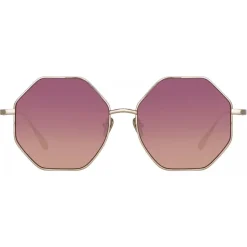 Linda Farrow - Llanas Hexagon Sunglasses in Light Gold Wine - LFL1253C7SUN - Linda Farrow Eyewear - Avvenice