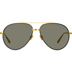 Linda Farrow - Marcelo Aviator Sunglasses in Black Yellow Gold - LFL1421C1SUN - Linda Farrow Eyewear - Avvenice