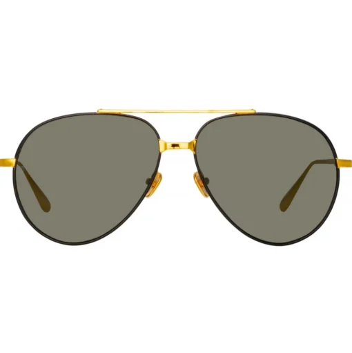Linda Farrow - Marcelo Aviator Sunglasses in Black Yellow Gold - LFL1421C1SUN - Linda Farrow Eyewear - Avvenice