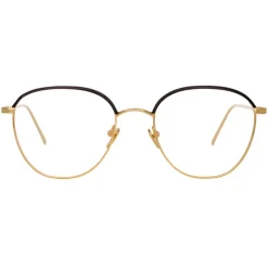 Linda Farrow - Raif Square Optical Glasses in Yellow Gold Black - LFL819C8OPT - Linda Farrow Eyewear - Avvenice