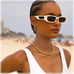 Linda Farrow - Talita Rectangular Sunglasses in White - LFL1419C3SUN - Linda Farrow Eyewear - Avvenice