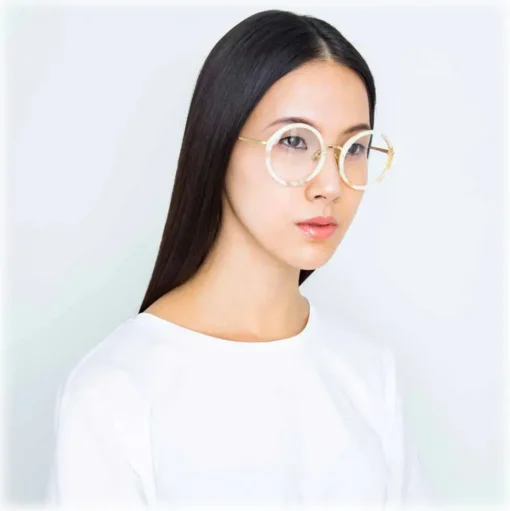 Linda Farrow - Tracy Round Optical Glasses in Quartz - LFL239C55OPT - Linda Farrow Eyewear - Avvenice