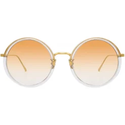 Linda Farrow - Tracy Round Sunglasses in Clear Gold - LFL239C86SUN - Linda Farrow Eyewear - Avvenice
