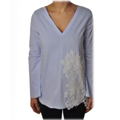 Liu Jo - Pinstripe Patterned Shirt with Embroidery - Light Blue - Shirts - Made in Italy - Luxury Exclusive Collection - Avvenice
