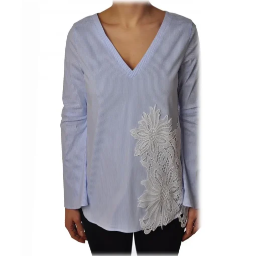 Liu Jo - Pinstripe Patterned Shirt with Embroidery - Light Blue - Shirts - Made in Italy - Luxury Exclusive Collection - Avvenice