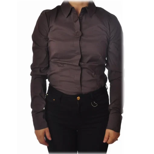 Liu Jo - Shirt with Fabric Rose Detail - Brown - Shirts - Made in Italy - Luxury Exclusive Collection - Avvenice