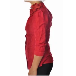 Liu Jo - Shirt with Fabric Flower Detail - Red - Shirts - Made in Italy - Luxury Exclusive Collection - Avvenice
