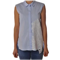 Liu Jo - Striped Top with Lace Detail - Light Blue - Made in Italy - Luxury Exclusive Collection - Avvenice
