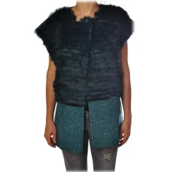 Liu Jo -  Vest with Fur and Lurex Inserts - Petroleum Green - Jacket - Made in Italy - Luxury Exclusive Collection - Avvenice
