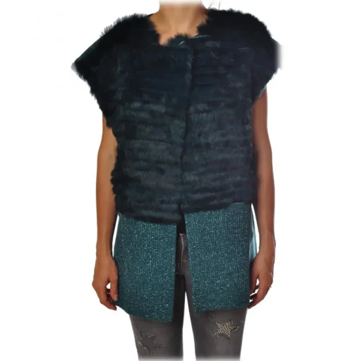 Liu Jo -  Vest with Fur and Lurex Inserts - Petroleum Green - Jacket - Made in Italy - Luxury Exclusive Collection - Avvenice