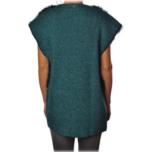 Liu Jo -  Vest with Fur and Lurex Inserts - Petroleum Green - Jacket - Made in Italy - Luxury Exclusive Collection - Avvenice